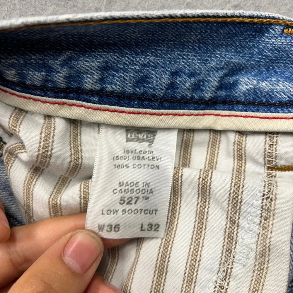 VTG Levis 527 Low Bootcut Jeans Mens 36x32 Light Wash Denim Blue Big Patch
